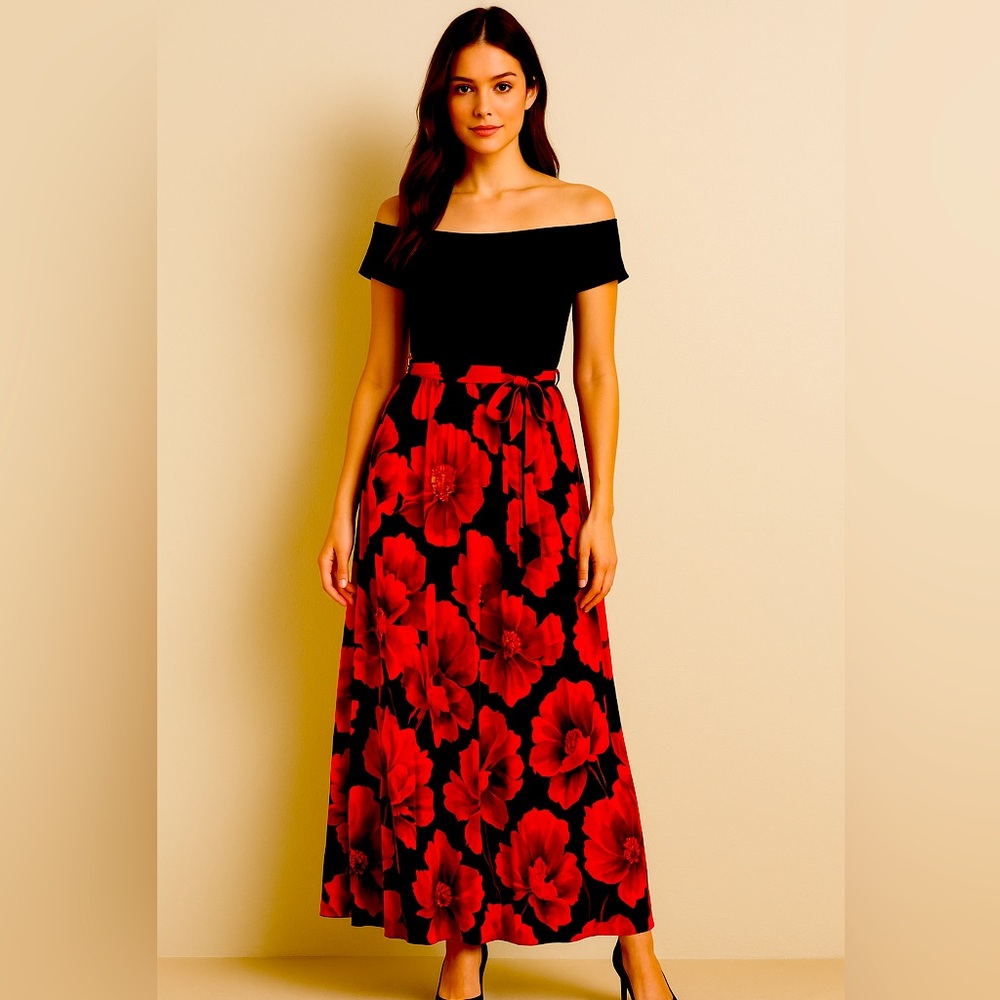 Premier Black and Red Floral Maxi Dress